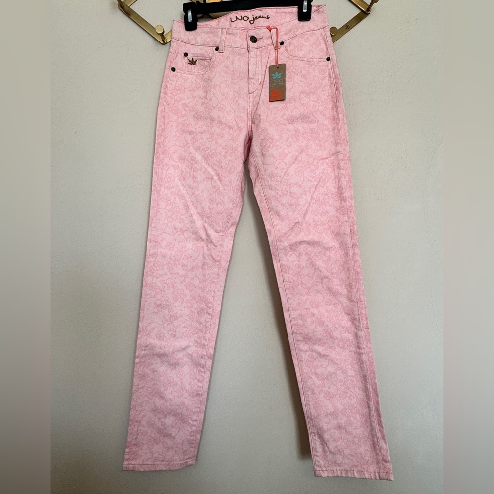 Pink lace pattern statement jeans